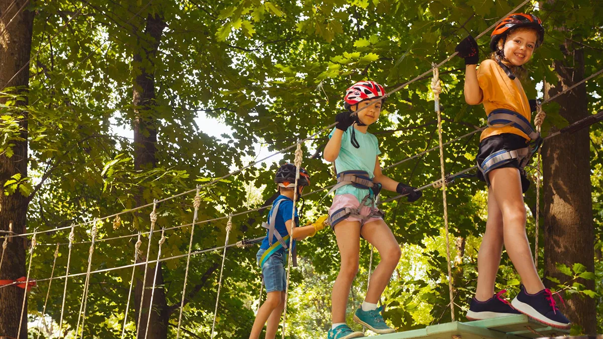 Dzieci w parku linowym